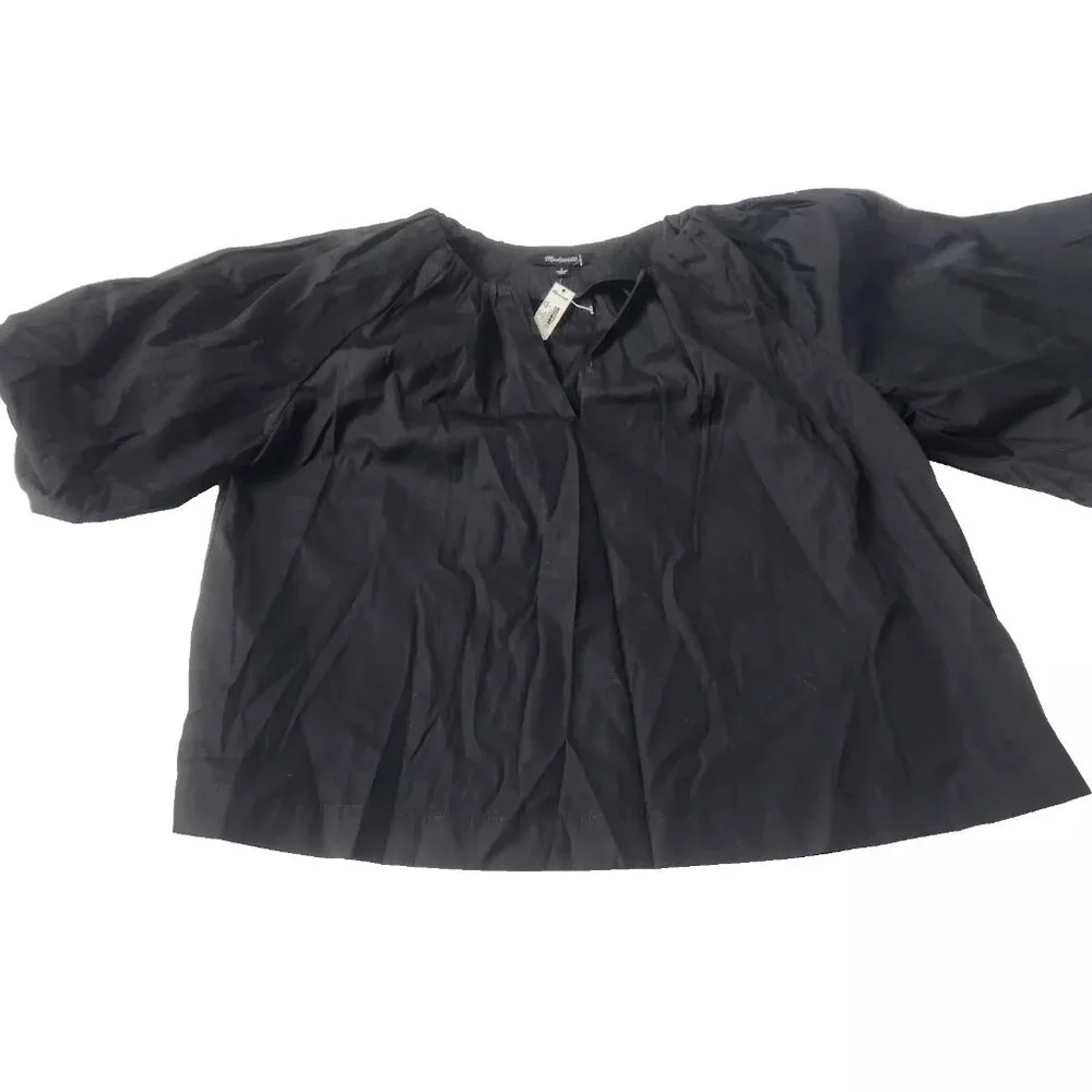 Madewell Black Puff Sleeve Peasant Blouse